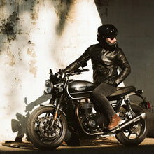 Load image into Gallery viewer, Mens Black Lambskin Leather Moto Riding Jacket