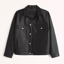Load image into Gallery viewer, Mens Black Plain Trucker Leather Jacket