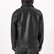 Load image into Gallery viewer, Mens Black Plain Trucker Leather Jacket