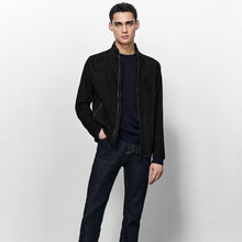 Load image into Gallery viewer, Mens Black Suede Leather Biker Jacket