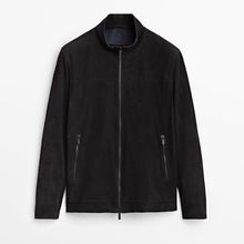 Load image into Gallery viewer, Mens Black Suede Leather Biker Jacket