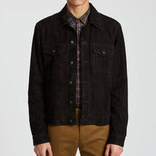 Load image into Gallery viewer, Mens Black Suede Leather Trucker Styled Jacket