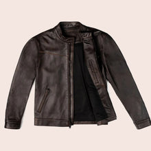 Load image into Gallery viewer, Mens Brown Cafe Racer Goatskin Leather Motorbike Jacket