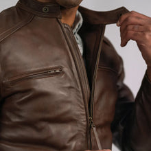 Load image into Gallery viewer, Mens Brown Cafe Racer Lambskin Leather Motorcycle Jacket