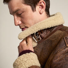 Load image into Gallery viewer, Mens Brown Distressed Leather Shearling Jacket