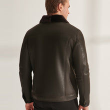 Load image into Gallery viewer, Mens Brown Sheepskin Shearling Leather Trucker Aviator Jacket