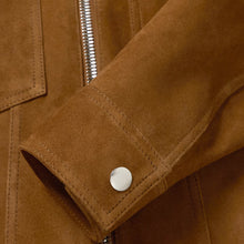 Load image into Gallery viewer, Mens Brown Suede Leather Trucker Jacket