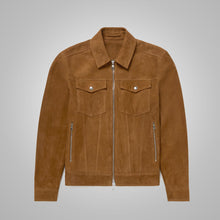 Load image into Gallery viewer, Mens Brown Suede Leather Trucker Jacket