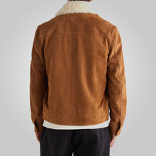 Load image into Gallery viewer, Mens Fur Collar Brown Suede Leather Trucker Jacket