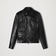 Load image into Gallery viewer, Mens Genuine Black Sheepskin Trucker Leather Jacket