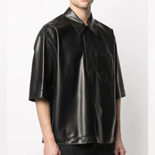 Load image into Gallery viewer, Mens Half Sleeves Soft Sheepskin Black Leather Shirt
