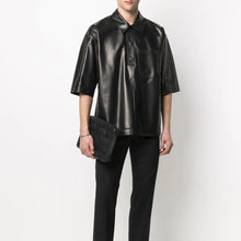 Load image into Gallery viewer, Mens Half Sleeves Soft Sheepskin Black Leather Shirt