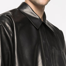 Load image into Gallery viewer, Mens Half Sleeves Soft Sheepskin Black Leather Shirt