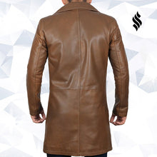 Load image into Gallery viewer, Mens Jackson Distressed Brown Winter Car Leather Trench Coat - Shearling leather
