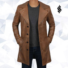 Load image into Gallery viewer, Mens Jackson Distressed Brown Winter Car Leather Trench Coat - Shearling leather