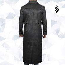 Load image into Gallery viewer, Mens Leather Black Winter Trench Coat - Full Length Overcoat - Shearling leather