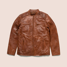 Load image into Gallery viewer, Mens Light Brown Cafe Racer Leather Motorbike Jacket