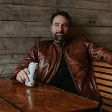 Load image into Gallery viewer, Mens Light Brown Cafe Racer Leather Motorbike Jacket