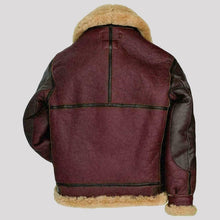 Load image into Gallery viewer, Mens Maroon RAF Aviator Fur Shearling B3 Flying Brown Bomber Real Leather Jacket