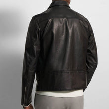 Load image into Gallery viewer, Mens Pointed Collar Black Shirt Style Leather Jacket