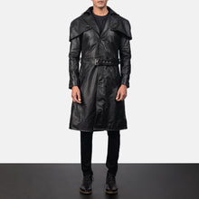 Load image into Gallery viewer, Mens Shinny Black Belted Lambskin Leather Duster Coat