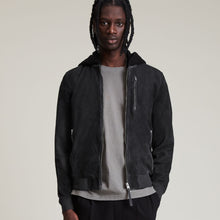 Load image into Gallery viewer, Mens Suede Leather Hooded Bomber Jacket