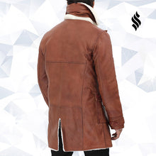 Load image into Gallery viewer, Mens Tan Bane Shearling Leather Trench Coat - Shearling leather
