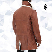 Load image into Gallery viewer, Mens Tan Bane Shearling Leather Trench Coat - Shearling leather