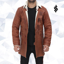 Load image into Gallery viewer, Mens Tan Bane Shearling Leather Trench Coat - Shearling leather