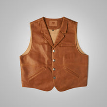 Load image into Gallery viewer, Mens Vintage Brown Sheepskin Leather Cowboy Vest