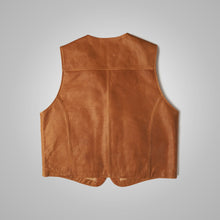 Load image into Gallery viewer, Mens Vintage Brown Sheepskin Leather Cowboy Vest