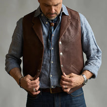 Load image into Gallery viewer, Mens Western Stlye Brown Leather Vest