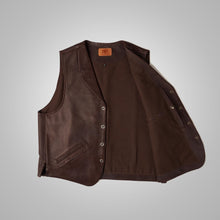 Load image into Gallery viewer, Mens Western Stlye Brown Leather Vest
