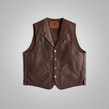Load image into Gallery viewer, Mens Western Stlye Brown Leather Vest