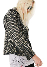 Load image into Gallery viewer, Woman Full Silver Studded Punk Cowhide Leather Jacket - Shearling leather