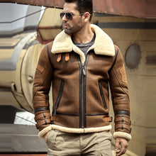Load image into Gallery viewer, New Mens B3 Airforce Sheepskin Shearling Leather Jacket