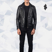 Load image into Gallery viewer, Noah Black Leather Biker Jacket - Shearling leather
