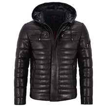 Load image into Gallery viewer, Men’s Real Leather Jacket Puffer Hooded Quilted Design 2021 - Shearling leather