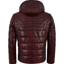 Load image into Gallery viewer, Men’s Puffer Hooded Quilted Lambskin Leather Jacket - Shearling leather