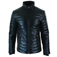 Load image into Gallery viewer, Genuine Quilted Mens Real Leather Puffer Zipped Jacket Black Casual - Shearling leather