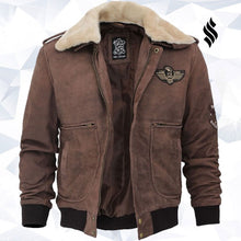 Load image into Gallery viewer, Pierson G1 Bomber Mens Leather Brown Shearling Collar Jacket