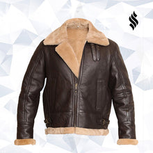 Load image into Gallery viewer, RAF Aviator Bomber Real Shearling Real Sheepskin Brown Leather Jacket - Shearling leather