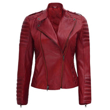 Load image into Gallery viewer, Red Women's Leather Motorcycle Jacket