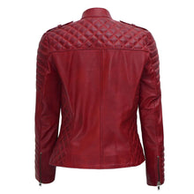 Load image into Gallery viewer, Red Women's Leather Motorcycle Jacket
