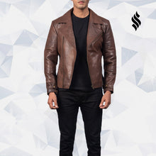 Load image into Gallery viewer, Raiden Brown Leather Biker Jacket - Shearling leather