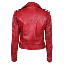 Load image into Gallery viewer, Stylish Women Red Leather Biker Jacket