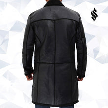 Load image into Gallery viewer, Rockville Mens Black Winter Shearling Leather Trench Coat - Shearling leather