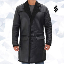 Load image into Gallery viewer, Rockville Mens Black Winter Shearling Leather Trench Coat - Shearling leather