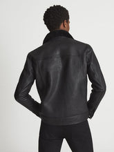Load image into Gallery viewer, Black Shearling Collar Aviator Leather Jacket | Buy Aviator Jacket Now