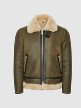 Load image into Gallery viewer, Army Green Shearling Aviator Jacket